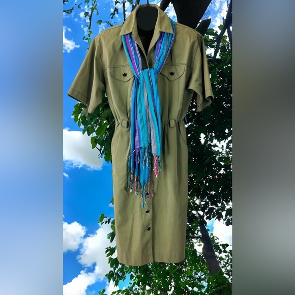 Vintage Willi of California Tan Button-up Dress with Black Buttons Size 12 - Picture 1 of 9